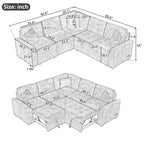 Navy Blue 82.6 Velvet L-Shaped Sleeper Sectional Sofa with USB Ports