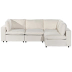 Beige Upholstered 4-Seater Modular Sectional Sofa with Wireless Charging