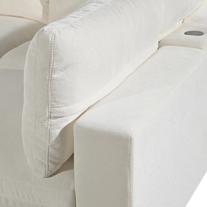 Beige Upholstered 4-Seater Modular Sectional Sofa with Wireless Charging