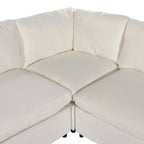 Beige Upholstered 4-Seater Modular Sectional Sofa with Wireless Charging