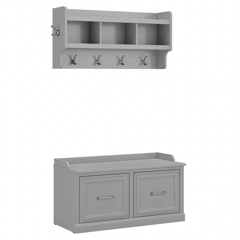 Woodland 40W Shoe Bench with Doors & Wall Coat Rack