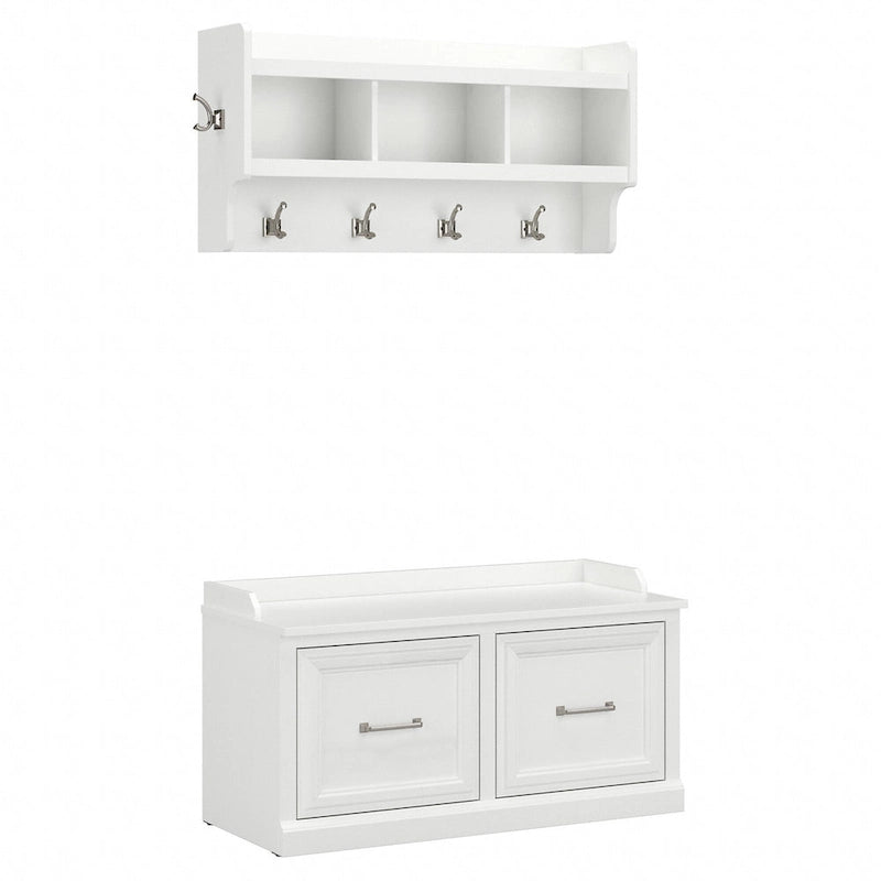 Woodland 40W Shoe Bench with Doors & Wall Coat Rack