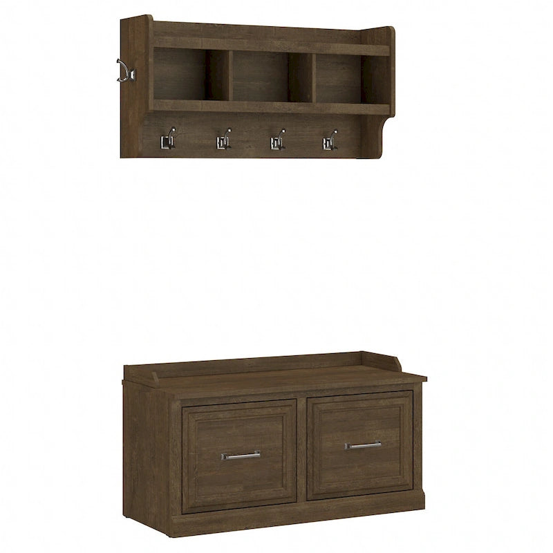 Woodland 40W Shoe Bench with Doors & Wall Coat Rack