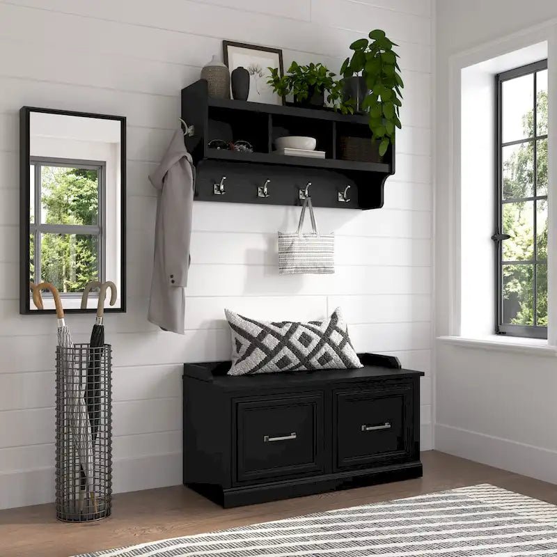 Woodland 40W Shoe Bench with Doors & Wall Coat Rack