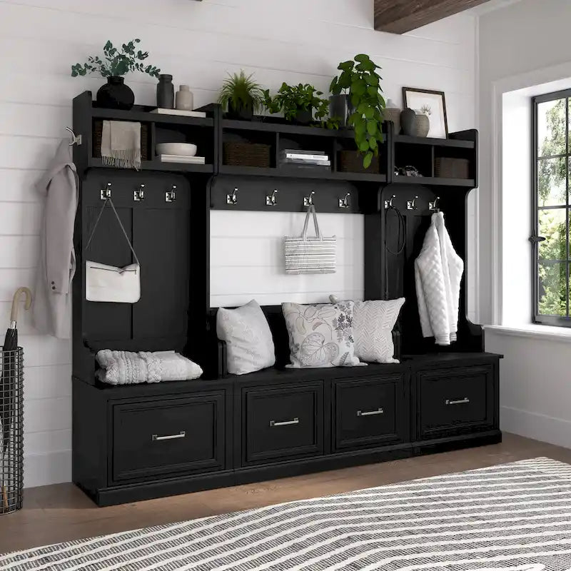 Woodland 40W Shoe Bench with Doors & Wall Coat Rack