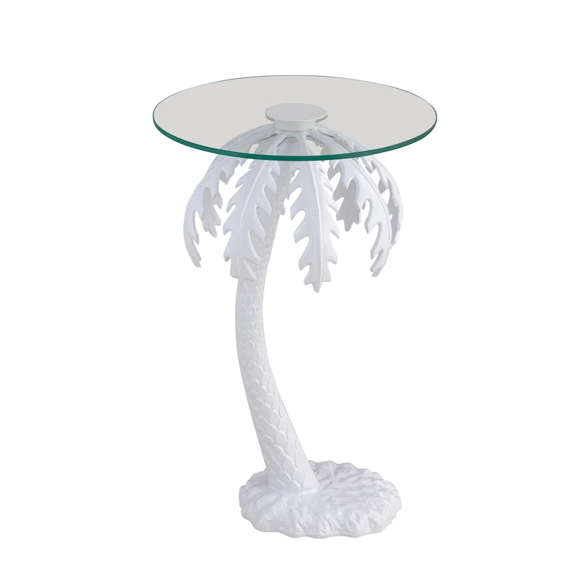 Hedda 24.75 Mid-Century Vintage Glass Top Metal Palm Tree End Table