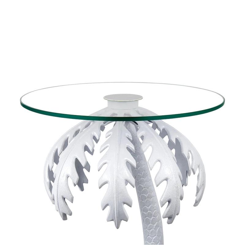 Hedda 24.75 Mid-Century Vintage Glass Top Metal Palm Tree End Table