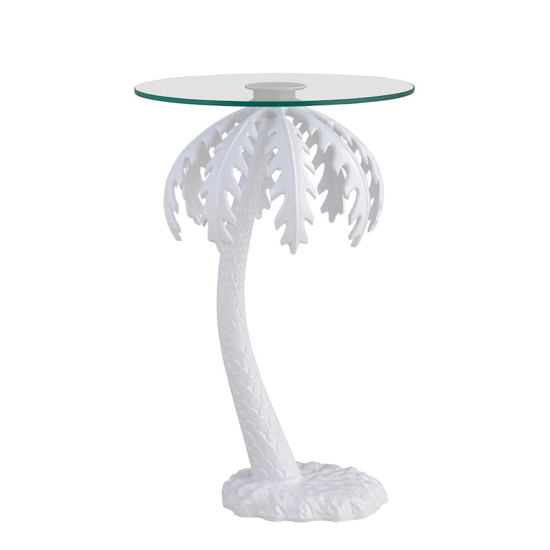 Hedda 24.75 Mid-Century Vintage Glass Top Metal Palm Tree End Table