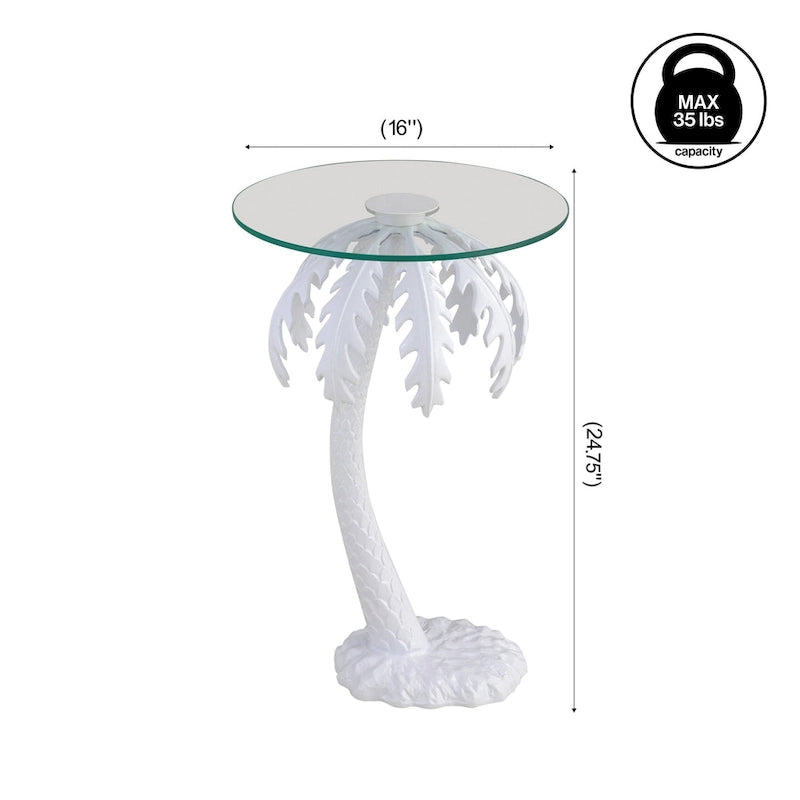 Hedda 24.75 Mid-Century Vintage Glass Top Metal Palm Tree End Table
