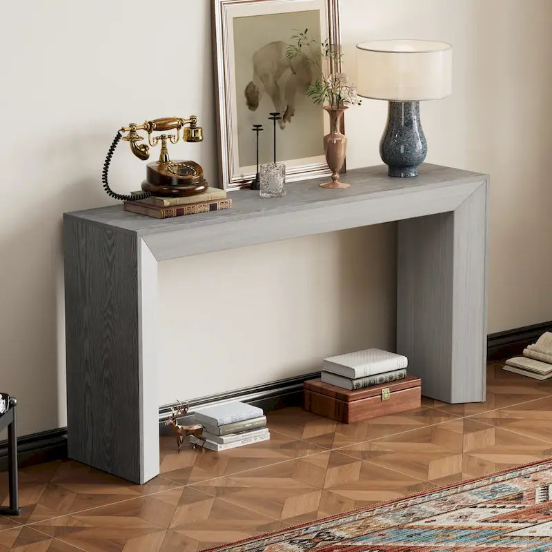  -  Elegant Console Table with Fireplace-Inspired Design and Wood Veneer Top
