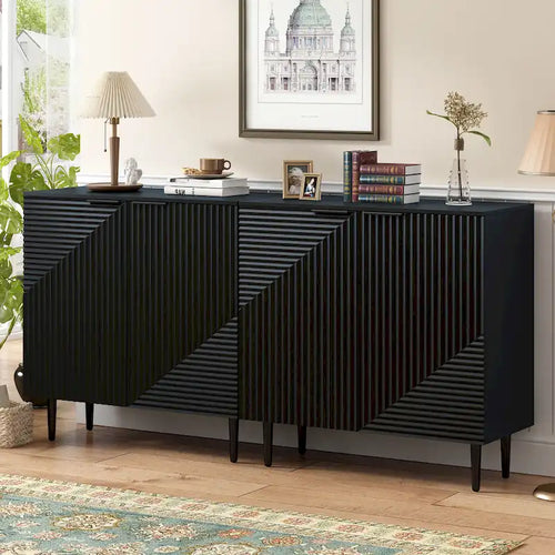  -  Set of 2 Modern Side Cabinets with Adjustable Shelves and Geometric Door Design