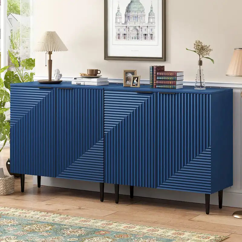 -  Set of 2 Modern Side Cabinets with Adjustable Shelves and Geometric Door Design