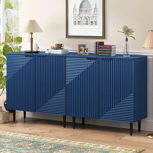 -  Set of 2 Modern Side Cabinets with Adjustable Shelves and Geometric Door Design