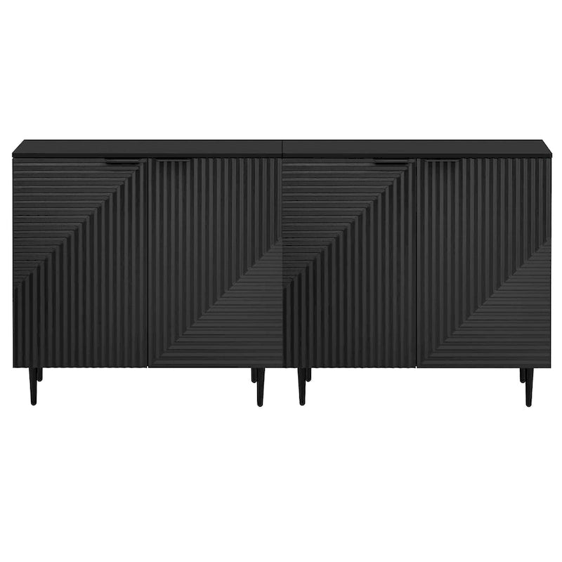 -  Set of 2 Modern Side Cabinets with Adjustable Shelves and Geometric Door Design