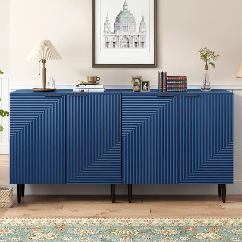 -  Set of 2 Modern Side Cabinets with Adjustable Shelves and Geometric Door Design