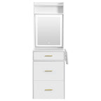 Small Vanity Desk with Mirror and Light, Makeup Table with Fold-up Panel, 3 in 1 Vanity Set with Hidden Stool
