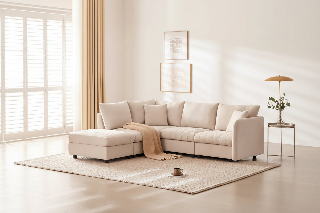 L-Shaped Modular Sectional Sofa, Upholstered Deep Seat Cloud Couch