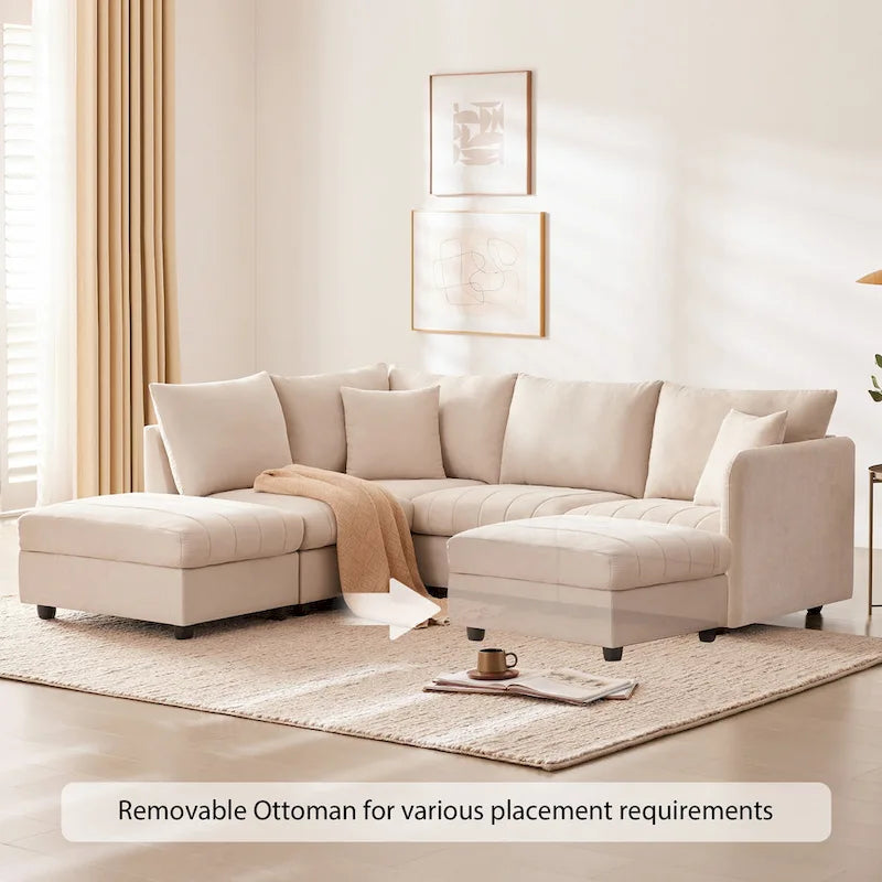 L-Shaped Modular Sectional Sofa, Upholstered Deep Seat Cloud Couch