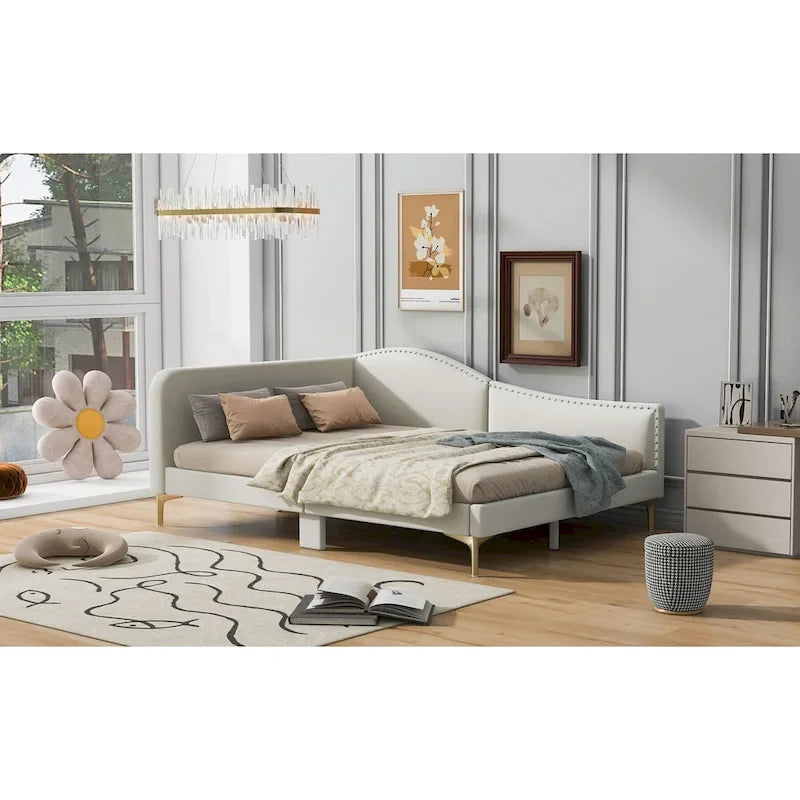 Modern Upholstered Daybed with Armrest and Headrest