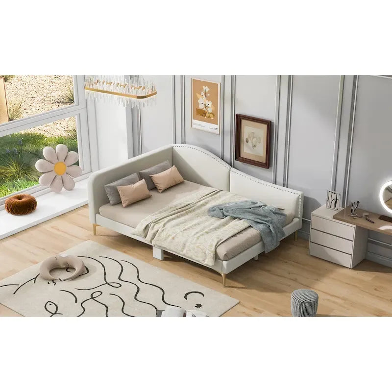 Modern Upholstered Daybed with Armrest and Headrest