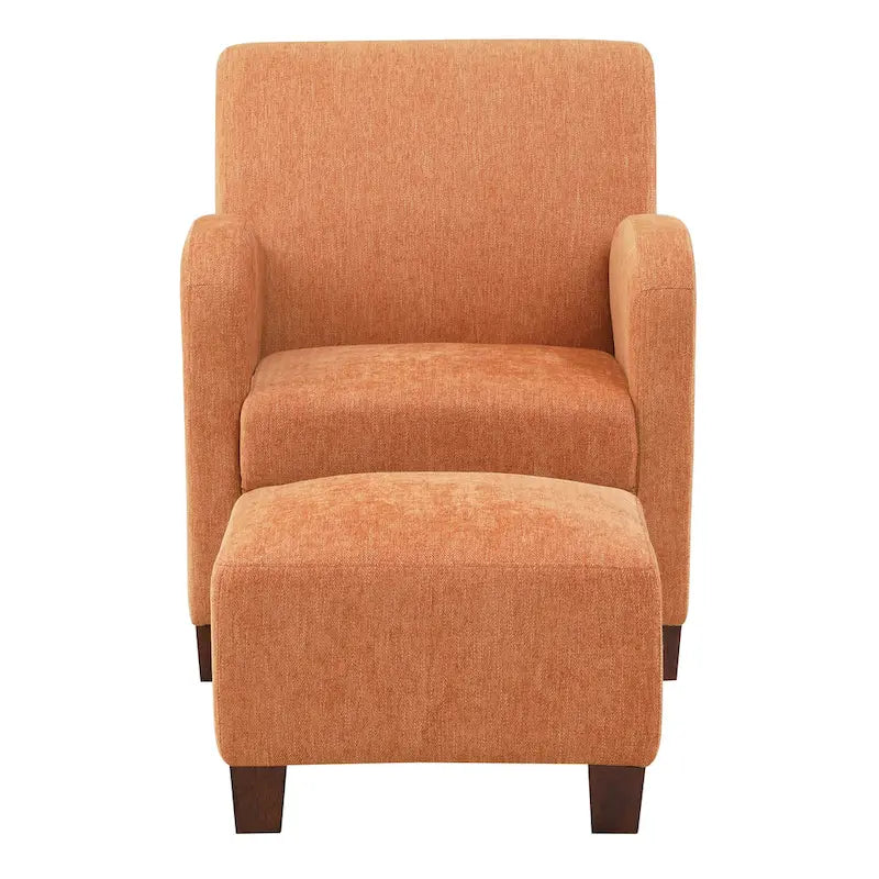 Chair & Ottoman Herringbone Orange with Medium Espresso Legs