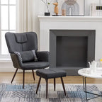 Hausfame Faux Leather Wingback Chairs with Ottoman Accent Chairs Living Room Chairs