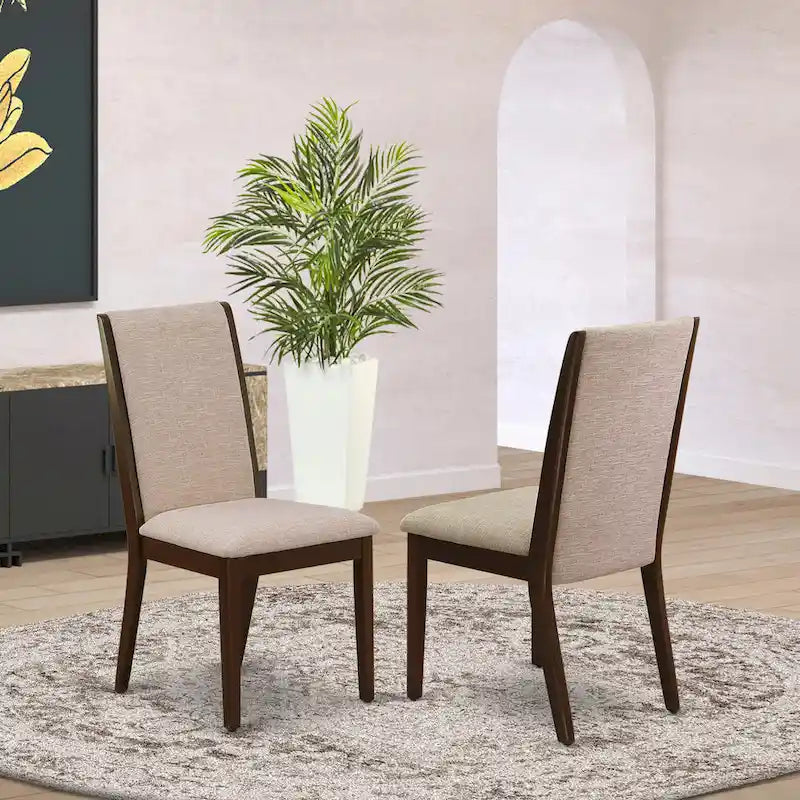 Lancy Parson Chairs - Linen Fabric Padded Dining Chairs, Set of 2, (Finish Options)