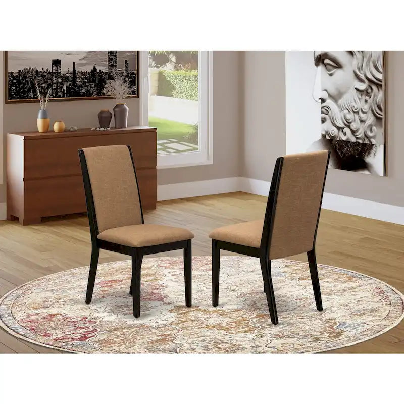 Lancy Parson Chairs - Linen Fabric Padded Dining Chairs, Set of 2, (Finish Options)