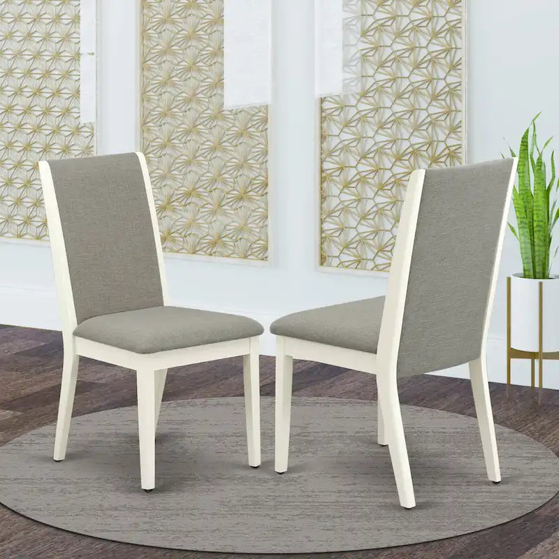 Lancy Parson Chairs - Linen Fabric Padded Dining Chairs, Set of 2, (Finish Options)