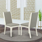 Lancy Parson Chairs - Linen Fabric Padded Dining Chairs, Set of 2, (Finish Options)