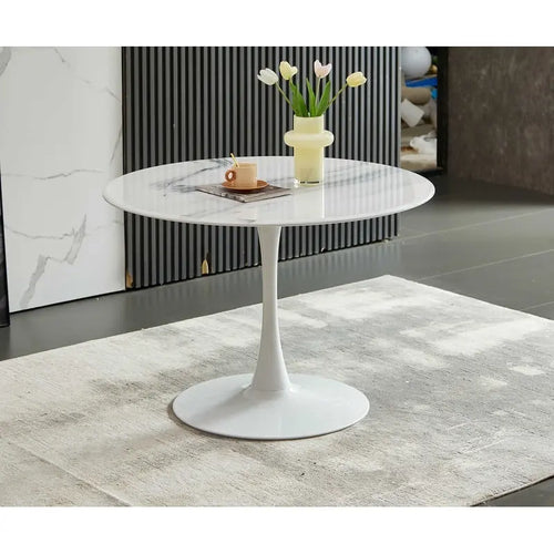 42.1 Tulip Dining Table With Round Marble Pattern Table Top for 4-6 People