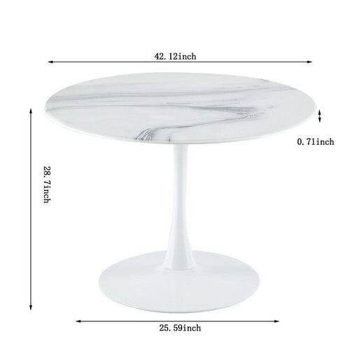 42.1 Tulip Dining Table With Round Marble Pattern Table Top for 4-6 People