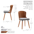 Karr Armless Dining Chairs Set of 2, Beech Wood Back & Legs