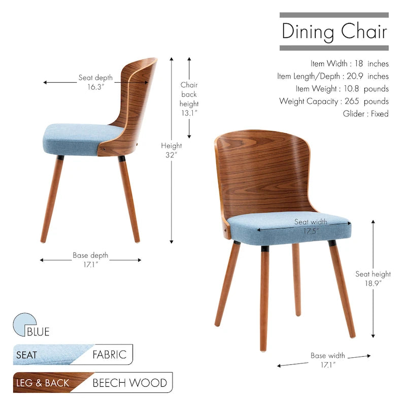 Karr Armless Dining Chairs Set of 2, Beech Wood Back & Legs