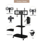 Adjustable Tempered Glass Metal Frame With Lockable Wheels Mobile TV Stand