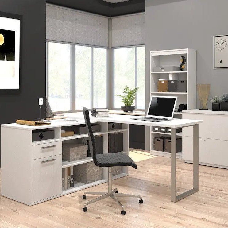 Bestar Solay L-shaped Desk with Lateral File and Bookcase