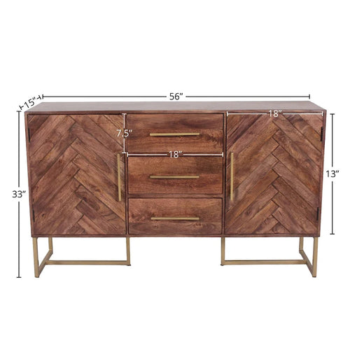 Barnette 2-Door 3-Drawer Herringbone Wooden Cabinet