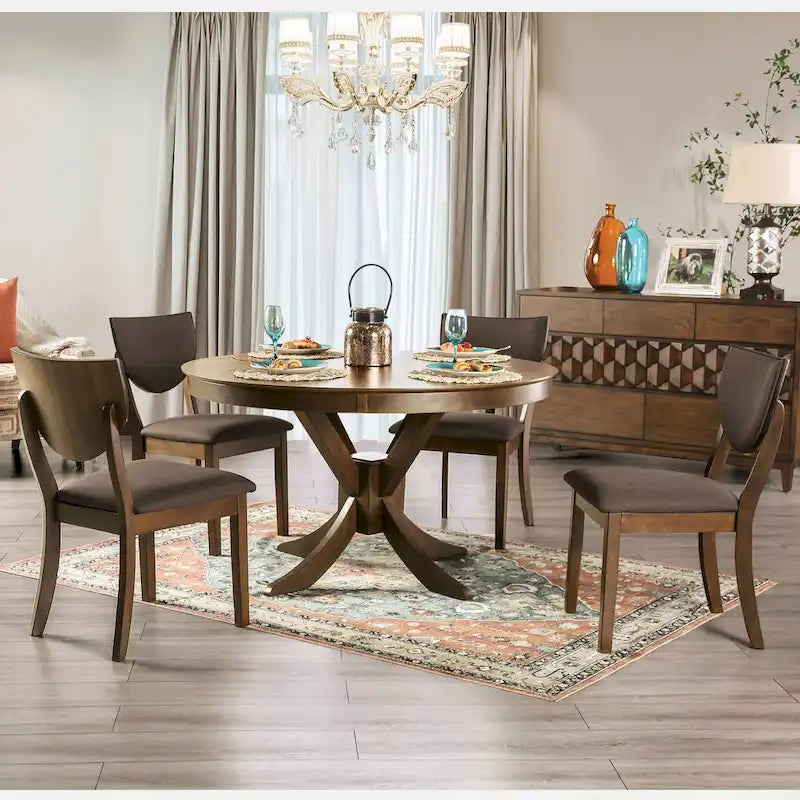  Transitional Walnut Wood 5-Piece Dining Set by 