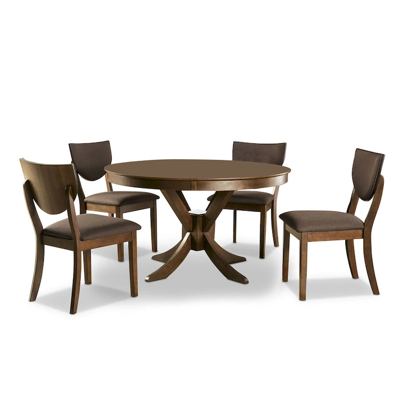 Transitional Walnut Wood 5-Piece Dining Set by