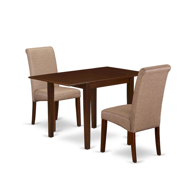 Kitchen Table Set- a Rectangle Dining Table and Brown Linen Fabric Dining Chairs, Mahogany (Pieces Option)