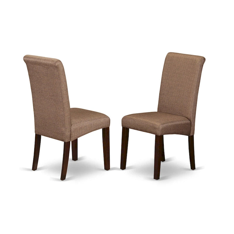 Kitchen Table Set- a Rectangle Dining Table and Brown Linen Fabric Dining Chairs, Mahogany (Pieces Option)