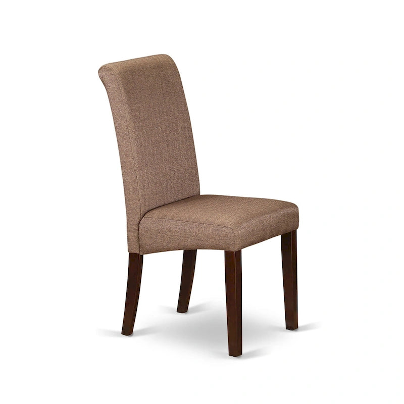 Kitchen Table Set- a Rectangle Dining Table and Brown Linen Fabric Dining Chairs, Mahogany (Pieces Option)