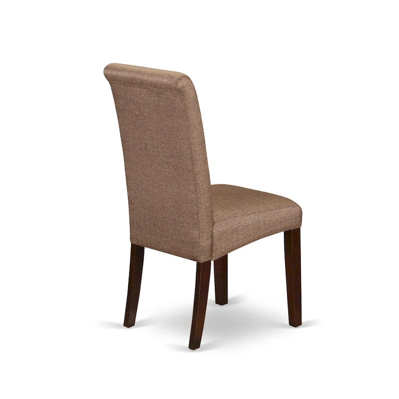 Kitchen Table Set- a Rectangle Dining Table and Brown Linen Fabric Dining Chairs, Mahogany (Pieces Option)
