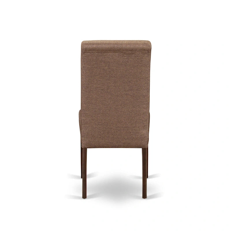 Kitchen Table Set- a Rectangle Dining Table and Brown Linen Fabric Dining Chairs, Mahogany (Pieces Option)
