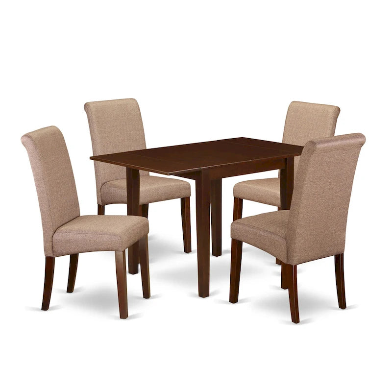 Kitchen Table Set- a Rectangle Dining Table and Brown Linen Fabric Dining Chairs, Mahogany (Pieces Option)
