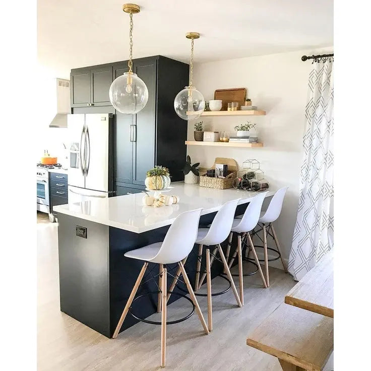 Set of 2 Modern 28 Color Seat Height DSW Molded Armless Plastic Counter Bar Stool Natural Wood Eiffel Dowel Legs Kitchen