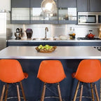 Set of 2 Modern 28 Color Seat Height DSW Molded Armless Plastic Counter Bar Stool Natural Wood Eiffel Dowel Legs Kitchen