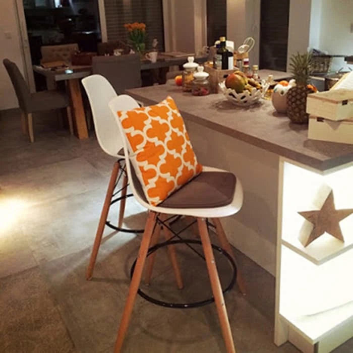 Set of 2 Modern 28 Color Seat Height DSW Molded Armless Plastic Counter Bar Stool Natural Wood Eiffel Dowel Legs Kitchen
