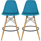 Set of 2 Modern 28 Color Seat Height DSW Molded Armless Plastic Counter Bar Stool Natural Wood Eiffel Dowel Legs Kitchen