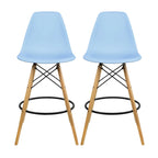Set of 2 Modern 28 Color Seat Height DSW Molded Armless Plastic Counter Bar Stool Natural Wood Eiffel Dowel Legs Kitchen